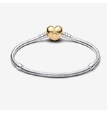 Pandora Pandora 568707C00-20 Zilveren basis armband met 14 k geelgoud plated sluiting hart 20 cm lengte