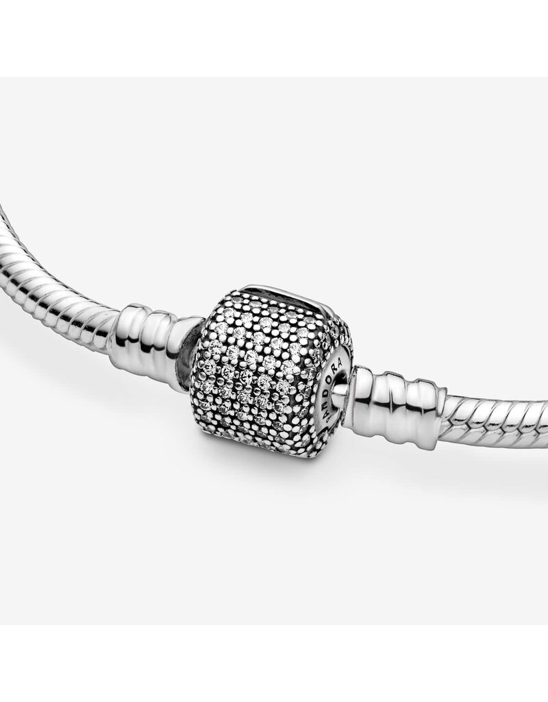 Pandora Pandora 590723CZ-18 armband basis in 925 zilver met op de sluiting pavé gezette zirkonia's lengte 18 cm