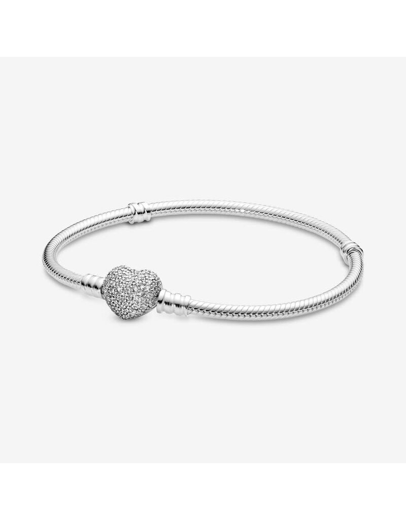 Pandora Pandora 590727CZ-17 armband basis in 925 zilver met pavé gezette zirkonia's op sluiting hart lengte 17 cm