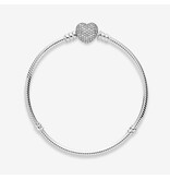 Pandora Pandora 590727CZ-17 armband basis in 925 zilver met pavé gezette zirkonia's op sluiting hart lengte 17 cm