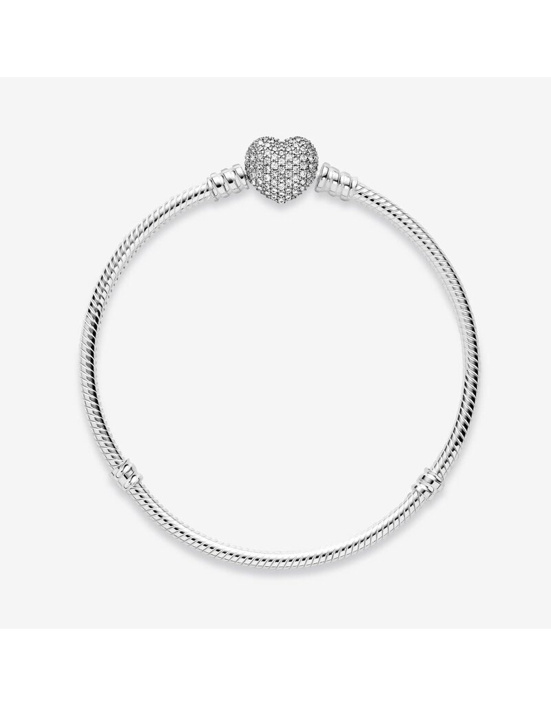 Pandora Pandora 590727CZ-17 armband basis in 925 zilver met pavé gezette zirkonia's op sluiting hart lengte 17 cm