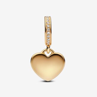 Pandora Pandora Bedel 768761C01 Zilver met 14k Geelgouden Plating Graveerbedel in Vorm van een Hart met Zirkonia