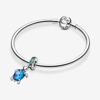 Pandora Pandora Bedel 798939C01 Zilver Zeeschildpad met Icey Green en Blauw Murano Glas