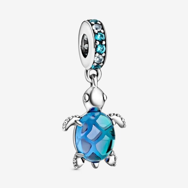 Pandora Pandora Bedel 798939C01 Zilver Zeeschildpad met Icey Green en Blauw Murano Glas