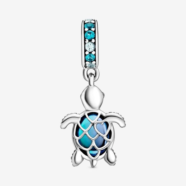 Pandora Pandora Bedel 798939C01 Zilver Zeeschildpad met Icey Green en Blauw Murano Glas
