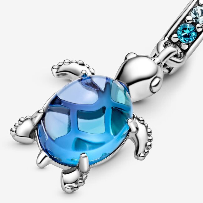 Pandora Pandora Bedel 798939C01 Zilver Zeeschildpad met Icey Green en Blauw Murano Glas