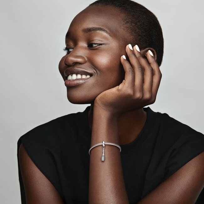 Pandora Pandora Bedel 792152CZ Zilver Bangle Champagnefles met Zirkonia en Rood Emaille