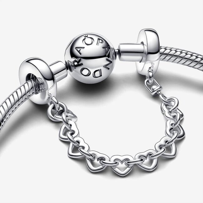Pandora Pandora Bedel 792274C00-05  Zilver Veligheidsketting met Hartjes