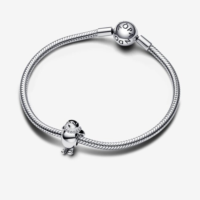 Pandora Pandora Bedel 792988C01 Zilver Pinguin op Ski's met Zirkonia en Zwart Emaille