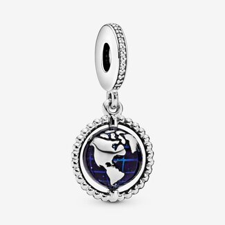 Pandora Pandora Bedel 798021CZ Zilver Wereldbol met Blauw Zirkonia
