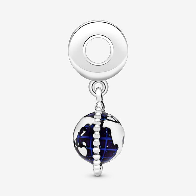 Pandora Pandora Bedel 798021CZ Zilver Wereldbol met Blauw Zirkonia