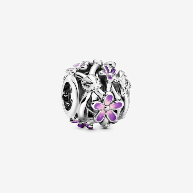 Pandora Pandora bedel 798772C02 in 925 zilver Daisy met paars en shadded pink emaille