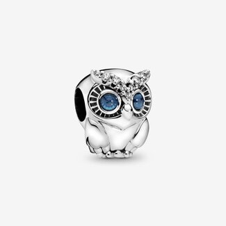 Pandora Pandora Bedel 798397NBCB Zilver Uil Kobalt Blauwe Kristal en Zirkonia
