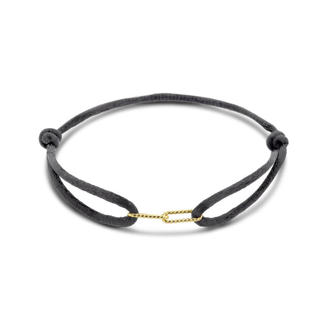 Blinckers Jewellery Huiscollectie BJ Armband 47.00298 14k Geelgoud Schakel Satijn Zwart Koord