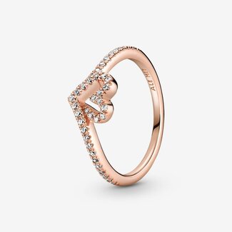 Pandora Pandora Ring 189302C01-56 Zilver met Roségouden Plating met Hart en Zirkonia's Maat 56