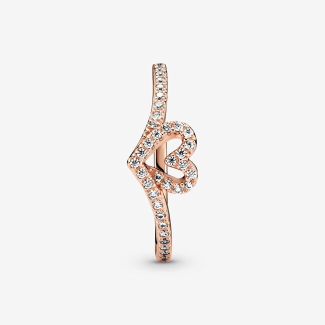 Pandora Pandora Ring 189302C01-56 Zilver met Roségouden Plating met Hart en Zirkonia's Maat 56
