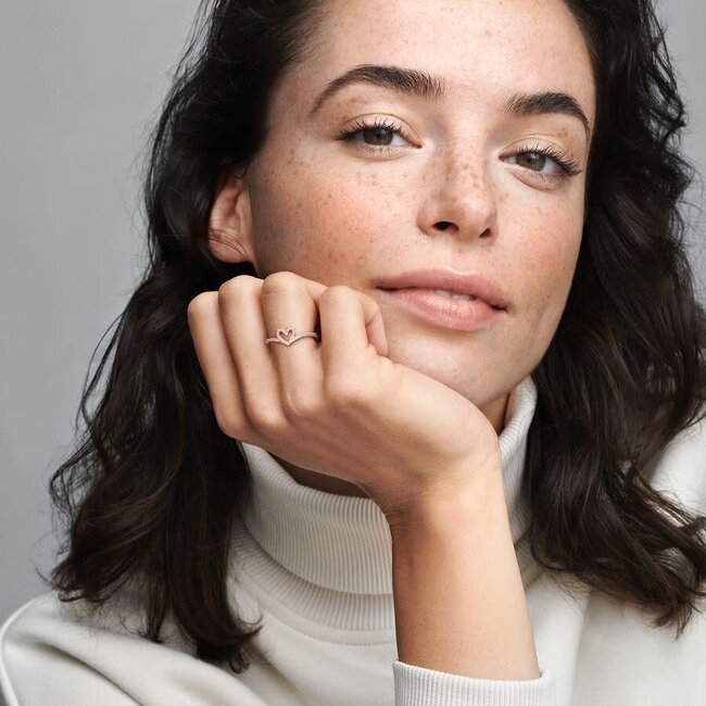 Pandora Pandora Ring 189302C01-56 Zilver met Roségouden Plating met Hart en Zirkonia's Maat 56