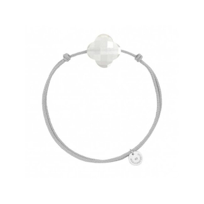 Morganne Bello Morganne Bello Armband 1015X48B117 Armband White Moonstone Clover with Gray Cord