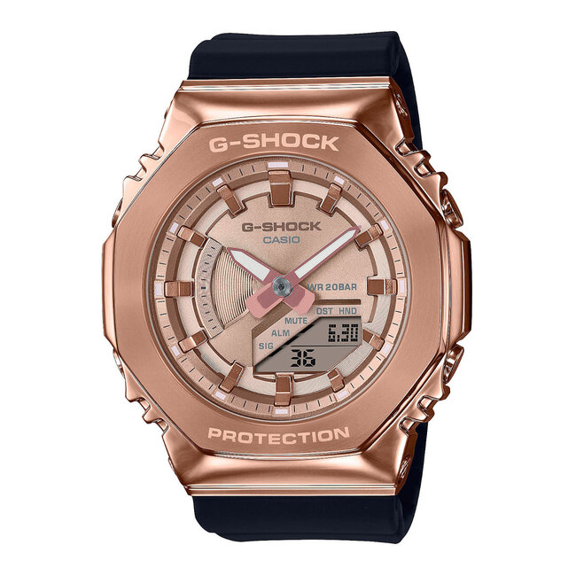 Casio G-Shock CASIO G-Shock GM-S2100PG-1A4ER horloge unisex  anadigi staal Rosé plated met zwart rubber band