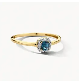 Blush Blush Ring 1636YDL/54 14k Geelgoud 0,05crt G SI Diamant en Blauwe Topaz Maat 54