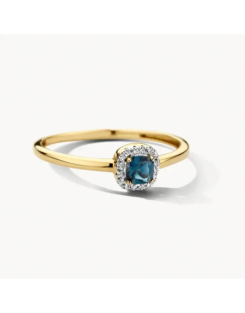 Blush Blush Ring 1636YDL/54 14k Geelgoud 0,05crt G SI Diamant en Blauwe Topaz Maat 54