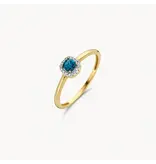 Blush Blush Ring 1636YDL/54 14k Geelgoud 0,05crt G SI Diamant en Blauwe Topaz Maat 54