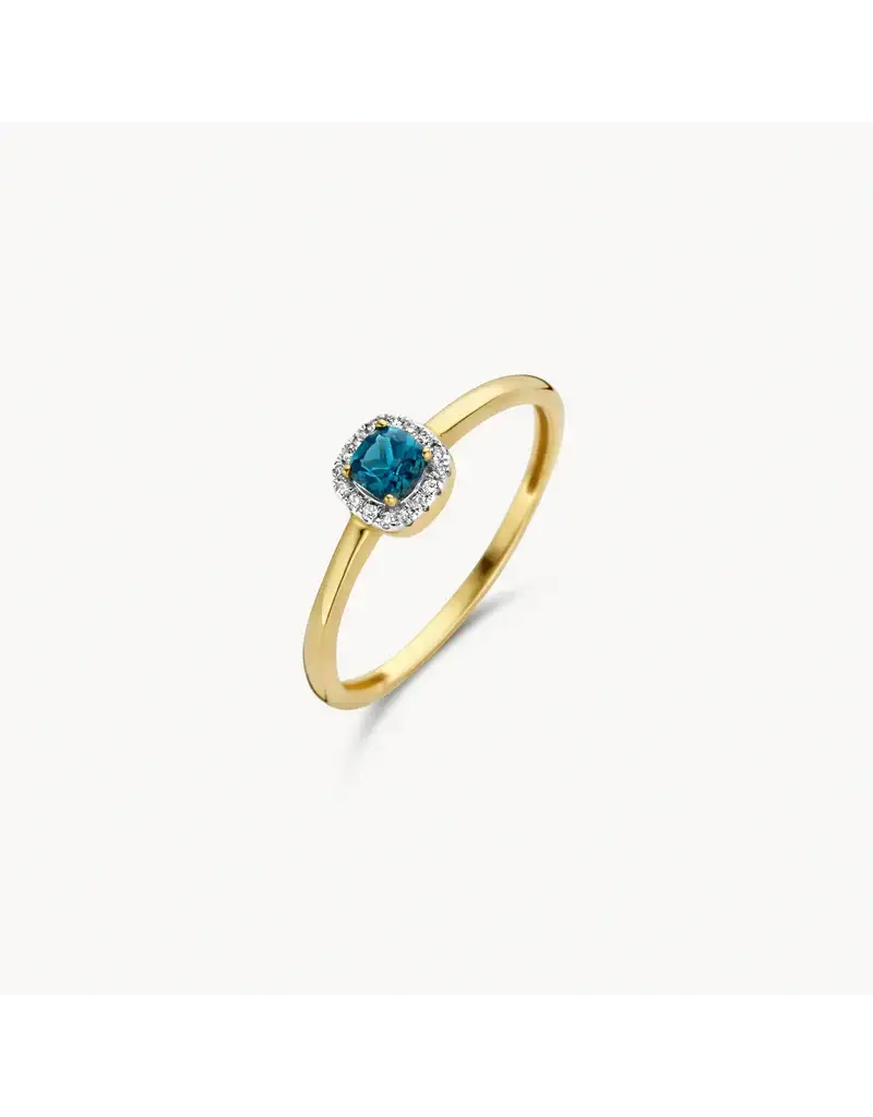 Blush Blush Ring 1636YDL/54 14k Geelgoud 0,05crt G SI Diamant en Blauwe Topaz Maat 54