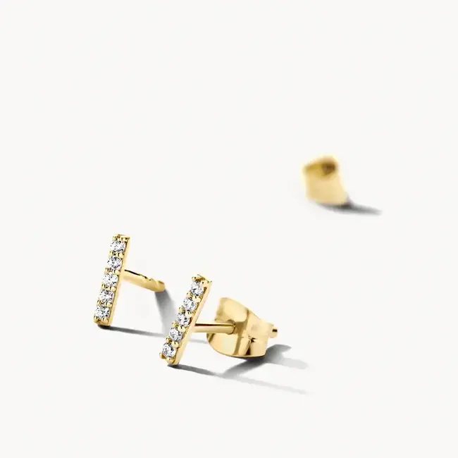 Blush Blush Oorbellen 7196YZI Oorstekers 14kr Geelgoud Staafje gezet met Zirkonia