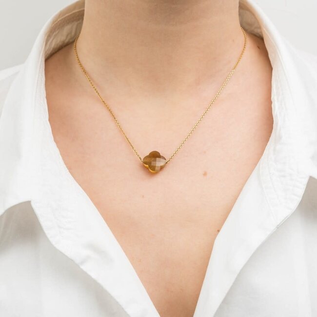 Morganne Bello Morganne Bello Collier 1013YB180 18k Geelgoud Golden Sunstone Clover 43-45cm
