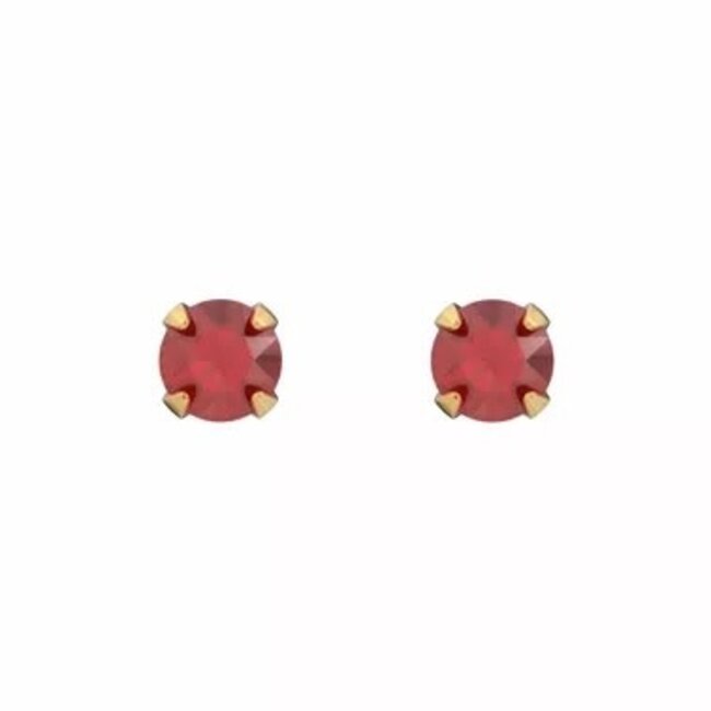 Tiny Tips Tiny Tips Kinder Oorbellen TT-107 Allergie Vrij Staal Met Geelgouden Plating en Rode Zirkonia