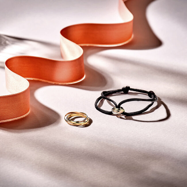 The House Of Blinckers THOB Armband 47.00154 14k Tri-color Goud Trinity met Zwart Satijn 13 - 26cm