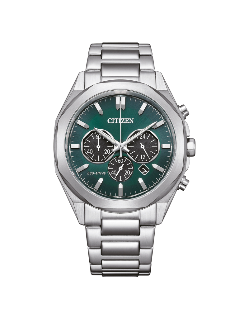 Citizen Citizen CA4590-81X Heren horloge staal Eco-drive chronograaf met groene wijzerlaat