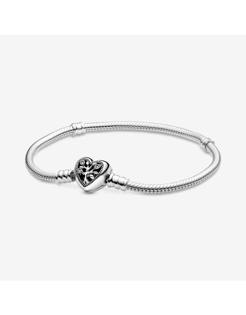 Pandora Pandora armband 598827C01-21 basis in 925 zilver met hartvormige sluiting voorzien van zirkonia lengte 21 cm