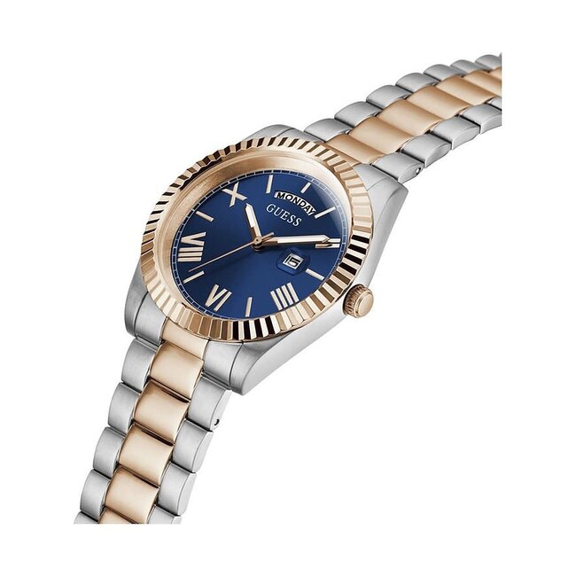 Guess Guess Heren Horloge GW0265G12 Staal Bi-color Rosegoud Quartz en Blauwe Wijzerplaat
