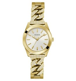 Guess Guess Dames Horloge GW0546L2 Staal met Geelgouden Plating en Zilverkleurige Wijzerplaat en Zirkonia