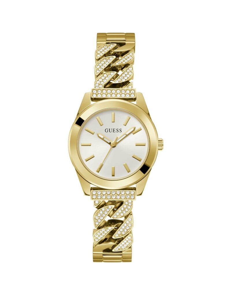 Guess Guess Dames Horloge GW0546L2 Staal met Geelgouden Plating en Zilverkleurige Wijzerplaat en Zirkonia