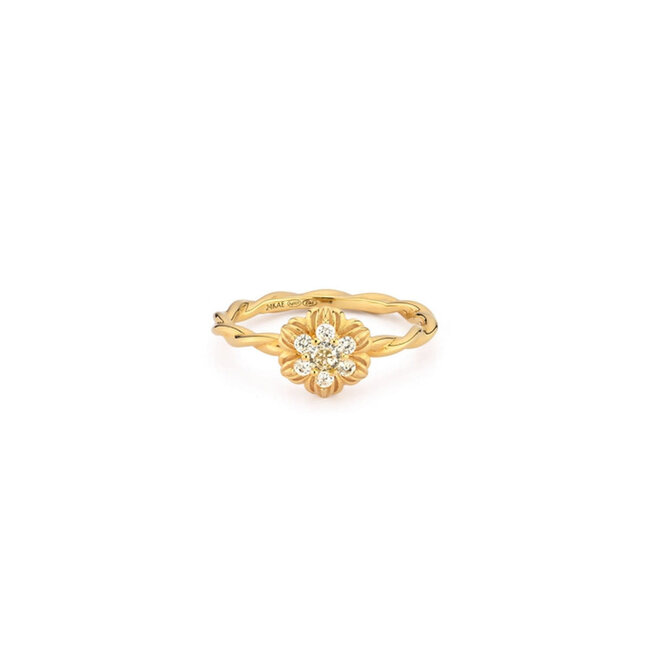 24KAE 24Kae Ring 124108Y/54 Zilver met Geelgouden plating gedraaid met bloem en zirkonia’s Maat 54
