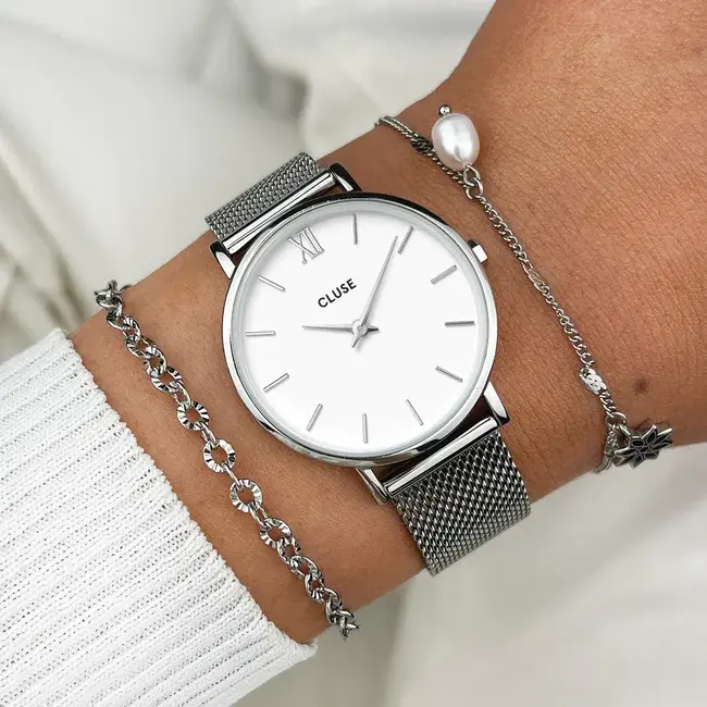 Cluse Cluse Horloge CW0101203002 Minuit Mesh Silver White Quartz Ø 33mm