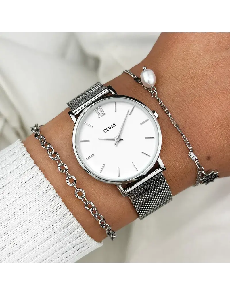 Cluse Cluse Horloge CW0101203002 Minuit Mesh Silver White Quartz Ø 33mm