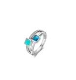 Ti Sento Milano Ti Sento Ring 12326DB/56 Zilver Gerhodineerd Dubbel Ring met Blauwe en Turqouise Steen en Zirkonia Maat 56