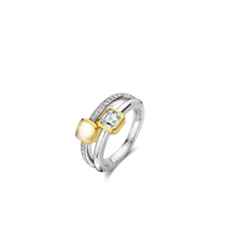 Ti Sento Milano Ti Sento Ring 12326MW/56 Zilver Bi-color Dubbele Ring met Maansteen en Zirkonia's Maat 56