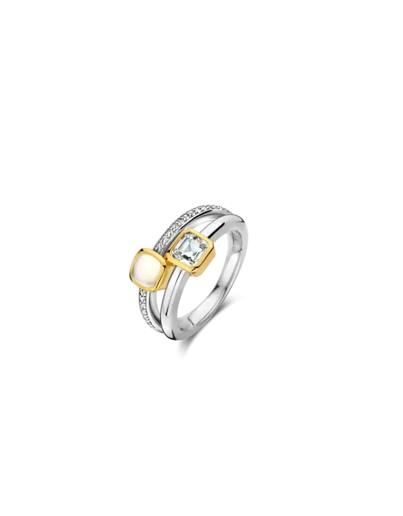 Ti Sento Milano Ti Sento Ring 12326MW/56 Zilver Bi-color Dubbele Ring met Maansteen en Zirkonia's Maat 56