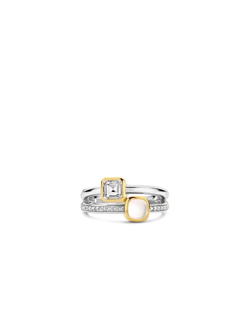 Ti Sento Milano Ti Sento Ring 12326MW/56 Zilver Bi-color Dubbele Ring met Maansteen en Zirkonia's Maat 56