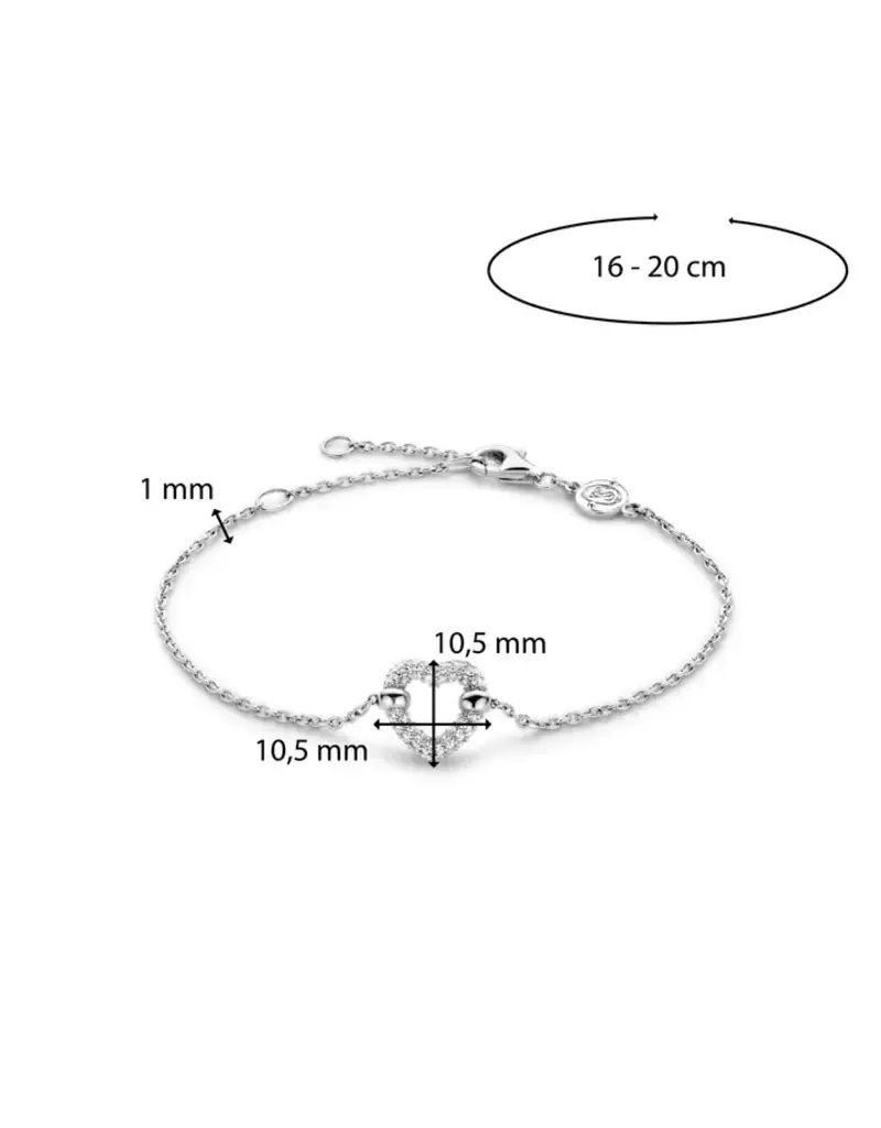 Ti Sento Milano Ti Sento Armband 23017ZI Zilver Gerhodineerd met Hart en Zirkonia 16-20cm