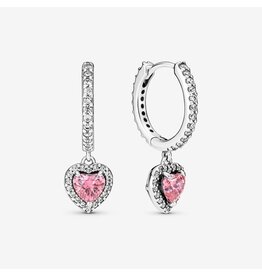 Pandora Pandora 291445C01 Heart sterling silver hoop earrings with fancy pink and clear cubic zirkonia