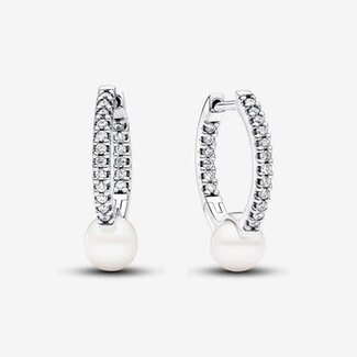 Pandora Pandora Oorbellen 293171C01 Zilver Ooringen met Zirkonia en Parels