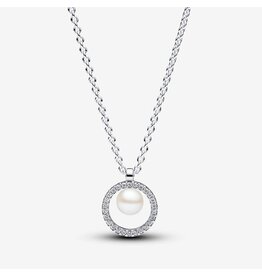 Pandora Pandora 393165C01-45 Sterling silver collier with white treated freshwater cultered pearl and clear cubic zirkonia