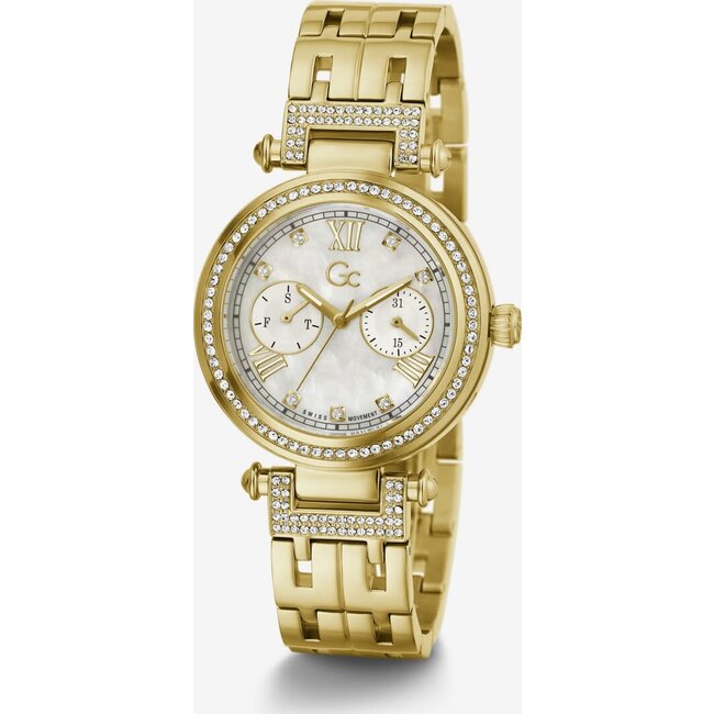 GC GC Horloge Y78002L1MF Staal met Geelgoude Plating Quartz Swiss Made gezet met Swarovski Steentjes