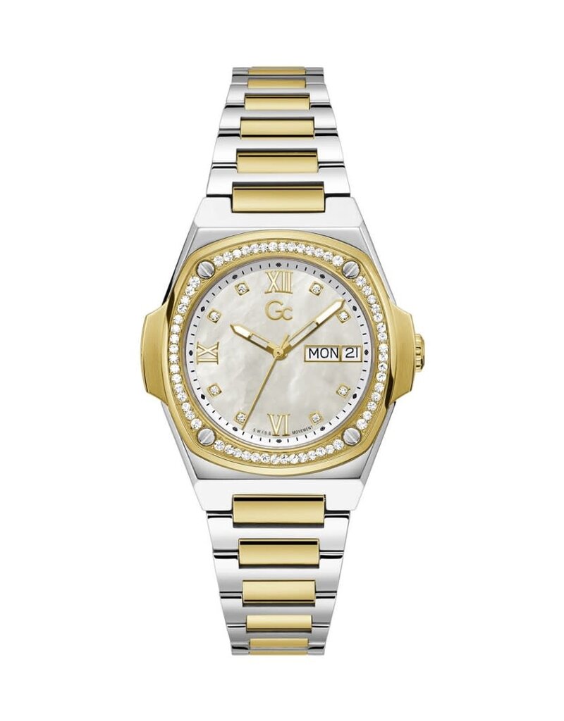 GC GC Dames Horloge Y98008L1MF Staal Bi-color Swiss Made Quartz gezet met Swarovski Stenen