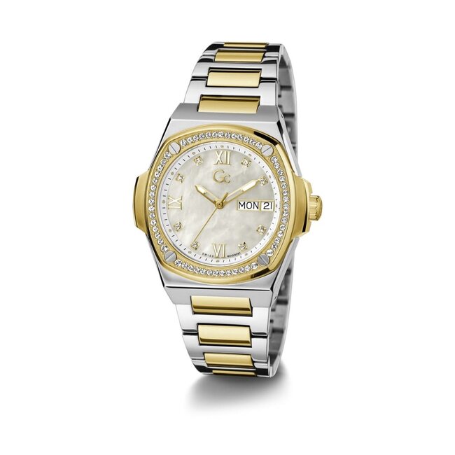GC GC Dames Horloge Y98008L1MF Staal Bi-color Swiss Made Quartz gezet met Swarovski Stenen